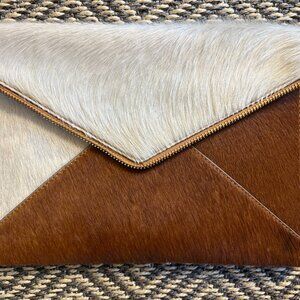 Rebecca Minkoff Leo Clutch in White and Brown Calf Hair - Leather